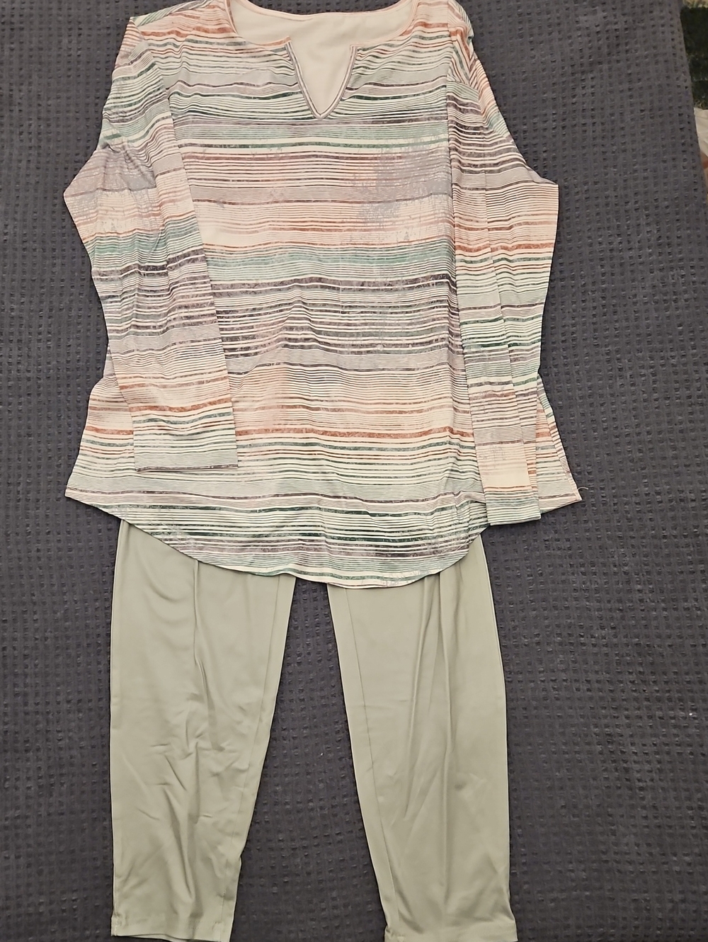 SHEIN Pastel Striped Long-Sleeve Top with Light Green Joggers
